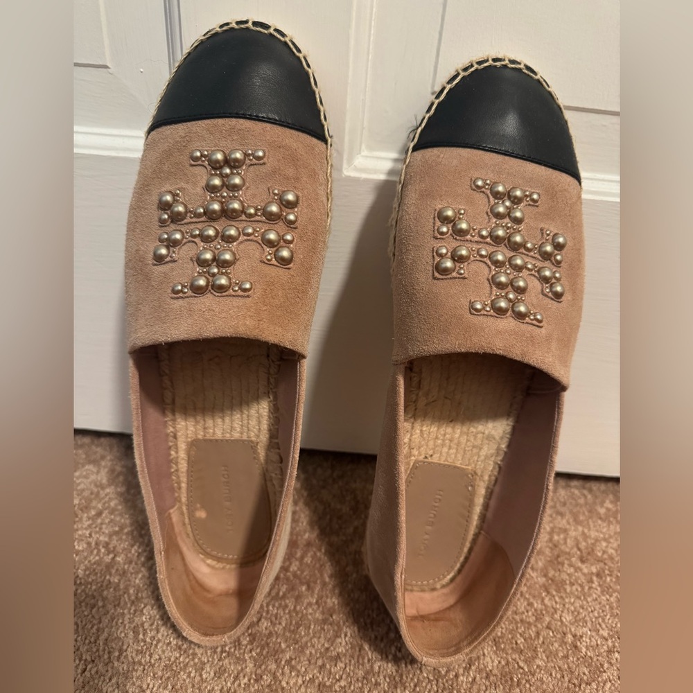 Tory Burch Dusty Rose and Black Espadrille Flats